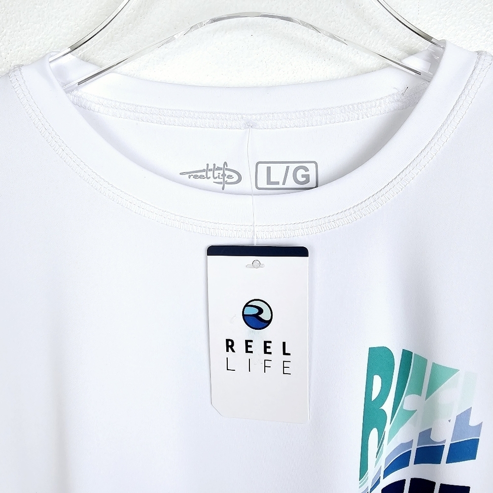 REEL Life White & Blue Jax Beach Shirt NWT - Picture 3 of 8